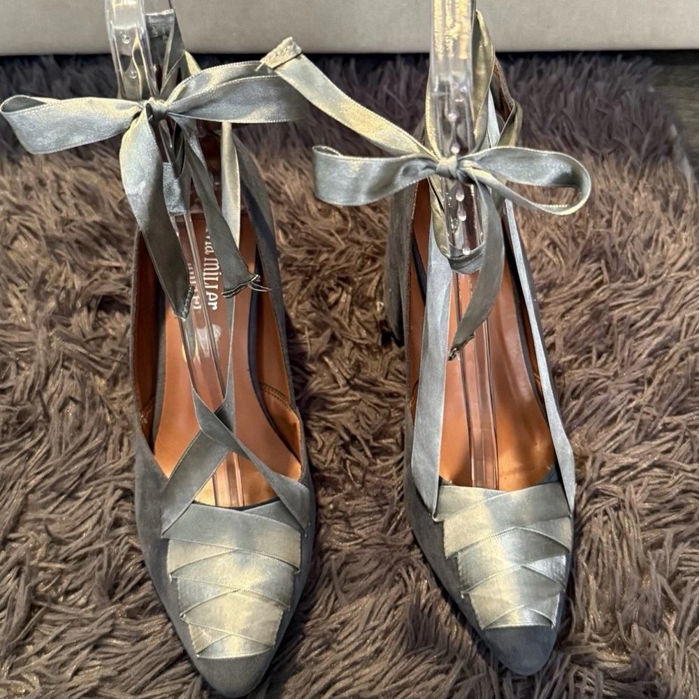 Olivia Miller Silver Heels with Ribbon Tie